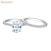 she 2 Pieces 925 Sterling Silver Wedding Rings Set 19Ct Oval Shape AAAAA Zircon Jewelry Engagement Ring Straight Band BR0943 21104378359