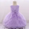 Vestidos da menina roxo nascido vestido de batismo para bebê menina branco 6m 24m primeira festa de aniversário desgaste bonito sem mangas criança vestido de batismo