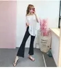 Womengaga Effen Hoge Taille Sexy Uitlopende Broek Korea Zomer Mode Vrouwen Zwart Dunne Casual Elastische LV9R 210603