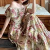 Français élégant Vintage robe femmes Floral parole longueur robe de plage Sexy fête de mariage longue robe femme Corée Style été 210325