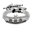 3pcs/set Men Woman Gold Hip Hop Bracelet Jewelry Moon Crown Charms Macrame Beads Bracelets Sets for women pulseira masculina