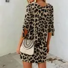 Jocoo Jolee Leopard Lace Up Half Sleeve Printing Vintage Women Office Lady O-Neck Summer Sexy Casual Mini Dress Skinny Basic 210518