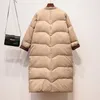 Elegant Women Thick Warm Coat Long Parkas Winter Solid Cotton Padded Jacket Sleeve Zipper Up Coats Parka Femme 210515