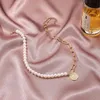 Timeonly Vintage Symulowane Pearl Chunky Chain Dla Kobiet Minimalistyczny Złoty Kolor Szeroki Krzyżowy Link Monety Chokers Naszyjnik