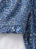 Vintage Sexy Femmes Un Mot Collier Manches À Cinq Points T-shirt Sans Bretelles Mode Taille Haute Bleu Floral Court Chic Femme Tops 210507