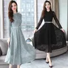 Autumn Stand-up Collar Long Dress Sleeve Sexy Lace Single Breasted High Waist Slim Slimming Dresses 210423