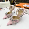 Bow fairy silk high-heeled sandals stovepipe artifact sexy fashion urban style workplace essential can be matched with 35-42 heel height 9.5CM Crystal diamond