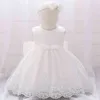 2021 Chrzest Lato Pierwsze 1 rok Urodziny Dress Dla Baby Girl Ubrania Koronki Łuk Księżniczka Dresses Party Girl Dress Infant Vestido G1129