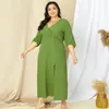 Sukienki macierzyńskie 2022 Kobiety Plus Size Eleganckie 100% Bawełna Surplice Neck Slits Sukienka Maxi