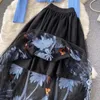 秋の春の青いニットトップスと刺繍Aラインミディスカート2ピースセット女性滑走路デザインファッションセットスーツM69511 220302