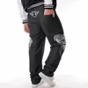 Försäljning Stripe Denim Jeans Loose Hip Hop Jeans Men Tryckta Hiphop Hip-hop broderad skalle tillströmning av casual skateboard 211011