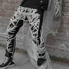 IEXB / erkek giyim yüksek sokak patchwork dizeleri bandaj erkek pantolon yüksek bel rahat ince pantolon streetwear moda 211108