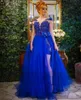 Royal Blue Short Sheath Prom Dresses With Long Tulle Skirt Cap Sleeves Lace Appliques Pearls Sash Bow Formal Evening Gowns Homecoming Dress 2022