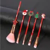 Professional Christmas Makeup Brushes Set - 5pcs Wand Cosmetic Tool Sets & Kits for Daily Use Drawstring Bag Included, Perfect Birthday Gift (Red)