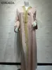 Siskakia dubai arabiska muslimska abaya klänning för kvinnor fall champagne marockansk kaftan hooded robe turkiska islamiska jalabiya 210322
