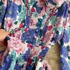 春と秋のフランスの紫色の花レトロなプリントヴィンテージのドレス女性Vネックパフスリーブウエストの休日旅行旅行旅行旅行旅行旅行旅行旅行旅行旅行旅行旅行