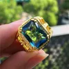 Bröllopsringar manliga kvinnliga blå zirkon Big Stone Ring Luxury Yellow Gold Party Finger Vintage Promise Engagement for Women Men Gift4300542