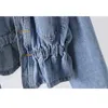 Fashion Elastic Waist Blue Denim Jacket Women Outerwear Autumn Loose Diamonds Beading Jeans Coat Female Chaquetas Mujer