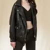 LY Varey Lin Jesień Kobiety Faux Soft Leather PU Kurtka Luźna Czarna Punk Kołnierz Kołnierz Moto Biker Nit Zipper Odzieży 210526
