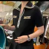 Koreaanse Mode Polo Collar T-shirt Temperament Navy College Korte Mouw Knitwear Zomer Top Dameskleding 210520
