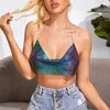 Vrouwen glitter pailletten halter body chain tube top sexy diepe v-hals backless bikini gewas vest nachtclub sieraden accessoire x0726