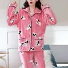 Zity Kış Pijama Set Kadın Pijama Sıcak Flanel Uzun Kollu Pembe Sevimli Hayvan Homewear Kalın Ev Suit 210809