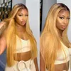 Ombre Honey Blonde Highlight Transprent 13x6 Spets Front Human Hair Wigs With Baby Hair 180% Peruvian For Women Natural Hairline