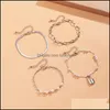 Link Bracelets Sieradenlinkketen Shixin 4 PCS Hangslot Snake Pearlarmband Set voor vrouwen Charms Lock On Hand Fashion Jewelry Gift Del Del