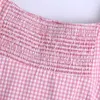 Sommar kvinnor fyrkantig krage puff ärm rosa plaid mini klänning kvinnlig kläder casual lady lös vestido d7562 210430