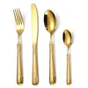 4 sztuk / zestaw retro vintage ulgi 304 Zestaw stołowych ze stali nierdzewnej Zestaw Noże Forks Teaspoon Golden Silver Luksusowe obiadowe Zestaw sztućców LX4508