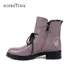 Sophitina Especial Botas de Lace-up de Alta Qualidade Couro de Vaca De Couro Zipper Sapatos Mulheres Rodada Toe Handmade tornozelo Botas SC182 210513