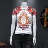 2023 estate cotone top da uomo a maniche corte stampato t-shirt tendenza ricamo palazzo fiori retrò cotone sottile fondo rosso 271E