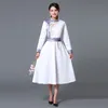 Retro tang suit ethnic clothing women's cheongsam dress spring autumn long elegant Qipao gown stand Collar embroidered cotton Robe