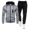 2 pièces ensembles survêtements hommes automne fermeture éclair à capuche sweat + pantalon solide sport Fitness vêtements d'extérieur à capuche veste Joggers costume