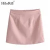 Шикарная линия розовая юбка женская высокая талия офисные дамы мини мода твердый цвет плиссированный Jupe Femme 210508
