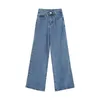 Kvinnor jeans byxor mode hög midja pojkvän lady casual drapera bred ben denim kläder femme streetwear byxor 210608