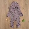 0-24m Vår Höst Born Infant Baby Girl Hooded Romper Långärmad Leopard Jumpsuit Playsuit Kläder 210515