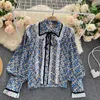 Sweet Lace Stitched Retro Flower Print Shirt Kvinnor Mode Långärmad Löst Monterande Domstol Elegant Kläder Blus Tops Q556 210527