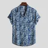 Men Shirts Hawaiian Printed Short Sleeve Blouse Man Loose Button Camisa Summer Floral Patchwork Chemise Masculina M-3XL Mens T-Shirts