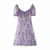 Élégant imprimé fleuri Mini robe femmes en mousseline de soie à manches courtes plissé femmes robes Vestidos 210430
