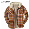 Winter Plaid Jacket Men Fleece Coat Windbreaker Hooded Warm Parkas Utomhus Outwear Overcoats Kläder Mode LM9 211214