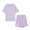 Summer Tracksuit Two Pieces Set Leisure Outfits Cotton Oversized T-shirts High Waist Shorts Candy Color Clothing 210721