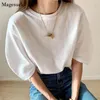 Casual Solidne koszule Kobiety Koreański Harajuku Bluzki Chic Puff Pół Rękaw Bawełniane Topy Bluzka Kobieta Blusas 10199 210512