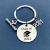 Party Favorit Klass av 2021 Keychain Graduation Söt presenter Rostfritt stål Key Ring School College Customized Gift