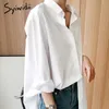 Syiwidii Blouse blanche Plus Taille Vêtements pour femmes Chemises en coton Mode coréenne Vintage Manches longues Bureau Lady Tops amples 2021 210317