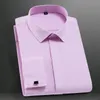 Chemise classique à manches longues pour hommes, sans poche, smoking, avec boutons de manchette, fête formelle, mariage, blanc, bleu, 220215