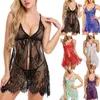 Panie Nightdress Kobiety Sexy Piżamy Koronki Szczupła Wstążka Hollow Out Przezroczysty Bez Rękawów Backless Flower Wzór Środkowej Talii Solid Color Sling V Neck 7 Kolory WMD