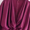 Robes décontractées DYLQFS Été Femmes Élégant Satin Violet Col V Robe Femme Vintage Buste Cravate Streetwear Chic Slim Split Longue