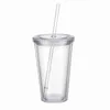 New16oz Plastic Tumblers Clear Drinken Juice Cup met lip en stro koffiemok EWD6280