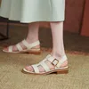 Женские сандал-квадратные квадратные каблуки круглая пряжка корова кожа кожа полой шлингбель сексуальные дамы насосы летние размер 34-40 сандалии